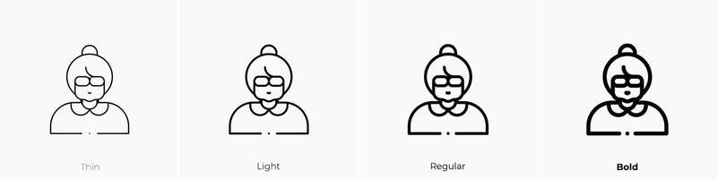 grootmoeder icoon. dun, licht, regelmatig en stoutmoedig stijl ontwerp geïsoleerd Aan wit achtergrond vector