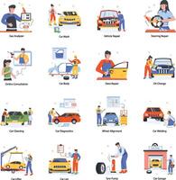 auto onderhoud vlak illustraties vector