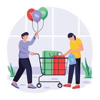 boodschappen doen uitverkoop vlak illustraties vector