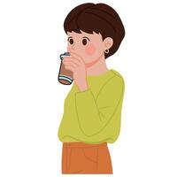 schattig jong vrouw drinken koffie van een papier kop illustratie vector