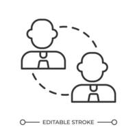 bedrijf naar bedrijf lineair icoon. bedrijf vennootschap. B2B bedrijf model. netwerken. internet kleinhandel. dun lijn illustratie. contour symbool. schets tekening. bewerkbare beroerte vector