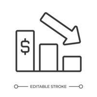 economisch neergang lineair icoon. neerwaartse tendens. financieel crisis. beer markt. winst verlies. voorraad markt. dun lijn illustratie. contour symbool. schets tekening. bewerkbare beroerte vector