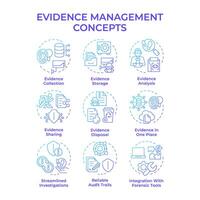 bewijs beheer blauw helling concept pictogrammen. forensisch analyse, gerechtelijk systeem. technologisch vooruitgang. icoon pak. ronde vorm illustraties voor infografisch. abstract idee vector