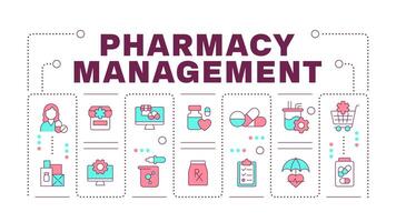 apotheek beheer woord concept geïsoleerd Aan wit. chemisch verbinding, pil productie. fabriek apparatuur. creatief illustratie banier omringd door bewerkbare lijn kleurrijk pictogrammen vector