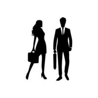 silhouetten van mannen en een Dames, een groep van staand bedrijf mensen, zwart kleur geïsoleerd Aan wit achtergrond vector