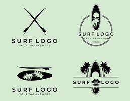 reeks van wijnoogst surfing logo grafiek, logo's, etiketten en emblemen. surfen t-shirt ontwerp. vector