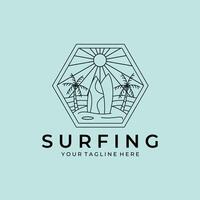 oceaan surfen lijn kunst logo illustratie ontwerp, strand logo ontwerp vector