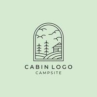 houten cabine lijn kunst logo illustratie ontwerp, buitenshuis minimalistische logo ontwerp vector