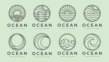 uitgeschakeld van oceaan golven minimalistische lijn kunst logo illustratie sjabloon ontwerp. bundel verzameling divers van oceaan Golf geïsoleerd met insigne icoon logo ontwerp vector