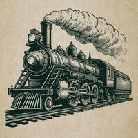 stoom- locomotief, oud trein, hand- getrokken illustratie vector