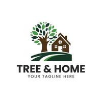 gemakkelijk boom en huis logo ontwerp sjabloon vector