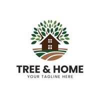 gemakkelijk boom en huis logo ontwerp sjabloon vector