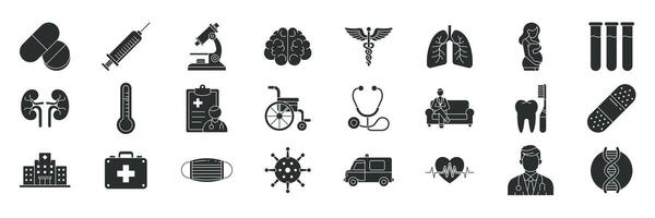 medisch pictogrammen set, inbegrepen pictogrammen net zo stethoscoop, spuit, dokter, ambulance en meer symbolen verzameling, logo geïsoleerd illustratie vector