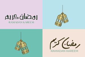 verzameling van Ramadan kareem Islamitisch achtergrond met lamp illustratie ontwerp. vector