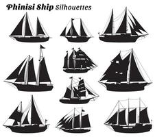 verzameling van illustraties van phinisi schip silhouetten vector