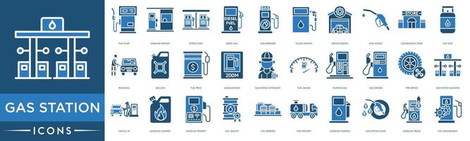 gas- station icoon. brandstof pomp, benzine station, benzine pomp, diesel brandstof, gas- verdeler, vulling station, onderhoud station, brandstof mondstuk, gemak op te slaan, gas- tank vector