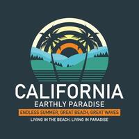 Californië aards paradijs ontwerp typografie voor gewoontjes stijl vector