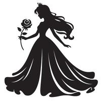 elegant prinses Holding een roos silhouet vector