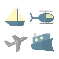 vector set van vervoer geïsoleerd op wit - schip, helikopter, vliegtuig, steamer