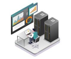 man die cloudservergegevens analyseert vector