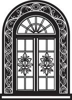 decoratief venster met bloemen zwart en wit illustratie vector