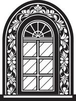 decoratief venster in de huis illustratie zwart en wit vector