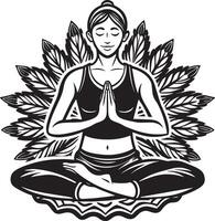 meisjes yoga lotus positie zwart en wit illustratie vector