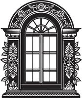 decoratief venster in de huis illustratie zwart en wit vector