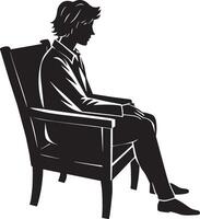 alleen persoon zittend Aan een stoel zwart en wit illustratie vector