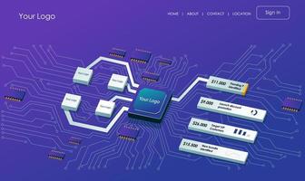 isometrische vlakke afbeelding concept. de netwerkchips verwerken vector