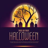 halloween poster met graf en boom vector