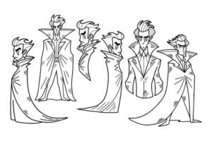 zwart en wit illustratie van vampier karakter reeks Aan achtergrond vector