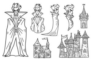 zwart en wit illustratie van vampier karakter reeks Aan achtergrond vector