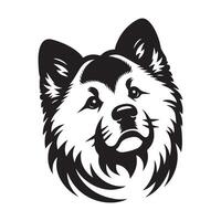 een nieuwsgierig akita hond gezicht illustratie in zwart en wit vector