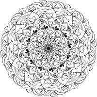 schets mandala met creatief elementen en harten, tekening kleur bladzijde met symmetrisch vector