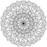 abstract mandala met harten en gestreept bloemblaadjes, anti stress kleur bladzijde voor Valentijnsdag dag vector