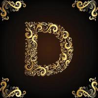 letter d vintage bloem concept art in gouden kleur vector