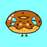 huilen chocola donut karakter. hand- getrokken tekenfilm kawaii karakter illustratie icoon. geïsoleerd Aan blauw achtergrond. verdrietig chocola donut karakter concept vector
