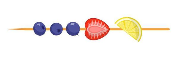 fruit canapé op houten spies. aardbei, bosbes en citroen. vector