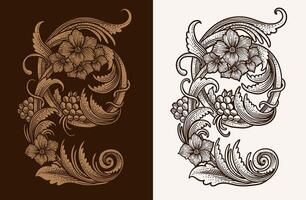 illustratie wijnoogst barok Victoriaans kader grens bloemen ornament blad - eps 10 vector