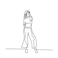 doorlopend een lijn dansen vrouw met lang gekruld haar- in sexy houding. illustratie. vector