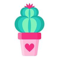 roze bloempot met cactus of vetplant met bloem vector