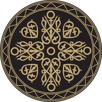 goud Aan een zwart achtergrond yakut ronde ornament. de cirkel van de voorvaders van de noordelijk volkeren van de toendra. talisman, amulet, bescherming symbool van levensduur en oneindigheid. vector