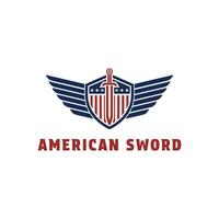 Amerikaans zwaard met gerechtigheid schild vlag logo ontwerp concept idee vector