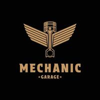 zuiger vleugel logo ontwerp concept voor monteur garage vector