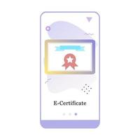 online certificaat, e-certificaat, afstudeerpapier mobiele app onboarding-scherm. menu vector banner sjabloon voor interface ux, ui gui scherm mobiele ontwikkeling. website ontwerp vlakke afbeelding.