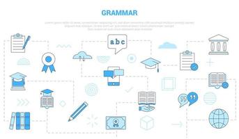 grammatica concept met pictogrammenset sjabloon banner met moderne blauwe kleurstijl vector