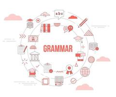 grammatica concept met icon set sjabloon banner en cirkel ronde vorm vector