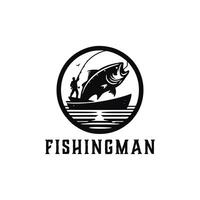 visvangst sport logo illustratie met groot vis, visvangst Mens met groot vis vector