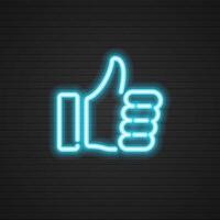neon duimen omhoog icoon hand, sociaal media symbool vector